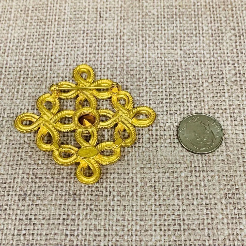 Gold Clear Crystal Scrolls Brooch